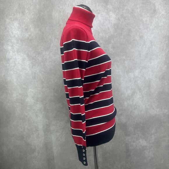 NWT Tommy Hilfiger Womens M Red Black White Striped Turtleneck Sweater Preppy - Picture 5 of 12